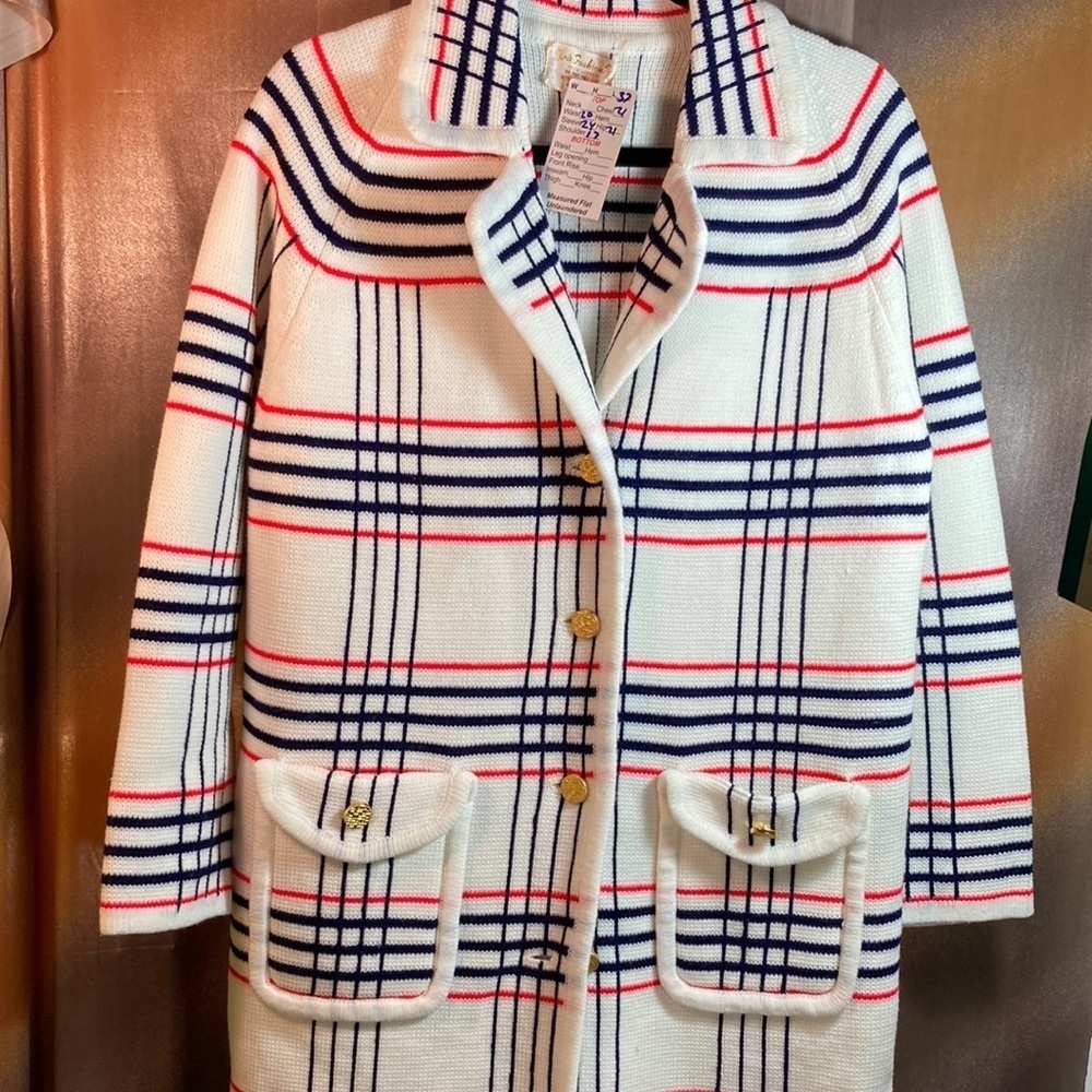Vintage 60’s‎ white plaid knit coat knit fashions size M 40” waist 42” chest 116